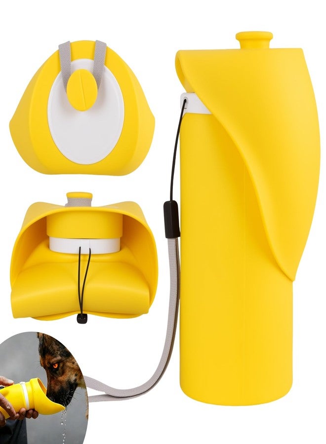 Jalopink Portable Dog Water Bottle, 2-in-1 Leak Proof & Collapsible Silicone Pet Dispenser with Built-in Bowl, Food Grade Travel Cup for Walking, Hiking (19oz/550ml, Yellow) - Image 1